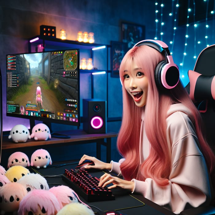 Starsmitten: Asian Female Streamer with Pink Hair