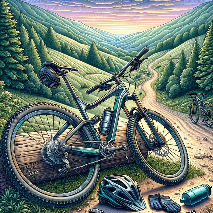 Sleek Mountain Bike Illustration | Bike Trail Scene