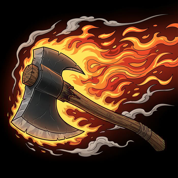 Fiery Axe Art - Realistic Line Art Cartoon Fiery Axe Art - Realistic Line Art Cartoon