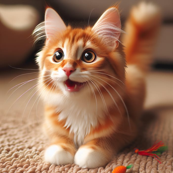 Excited Orange and White Cat in Cozy Living Room