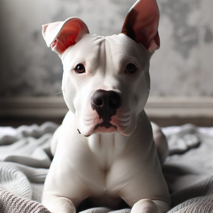 White Pitbull Dog with One Brown Ear