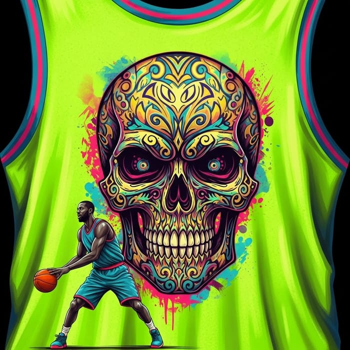 Vibrant Graffiti Skull Basketball Jersey Art Vibrant Graffiti Skull Basketball Jersey Art