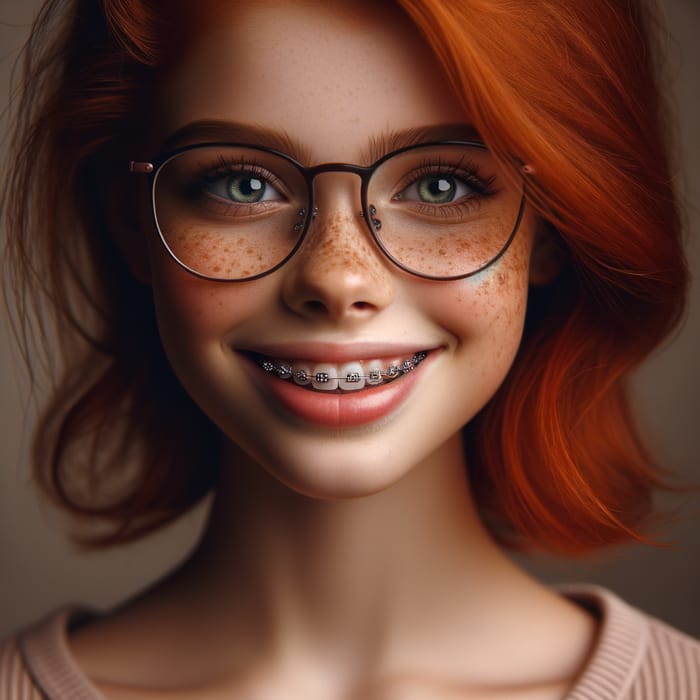 Unique British Teenage Ginger with Glasses and Braces