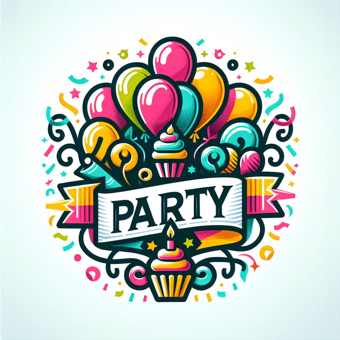 Festive Party Decoration Logo | Colorful Balloons & Confetti