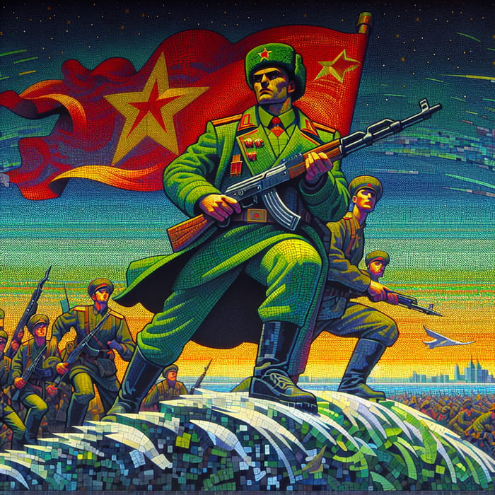 Military Mosaic: Vibrant Soviet-Style Animation