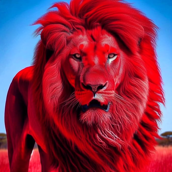 Majestic Red Lion with Vibrant Red Mane and Body