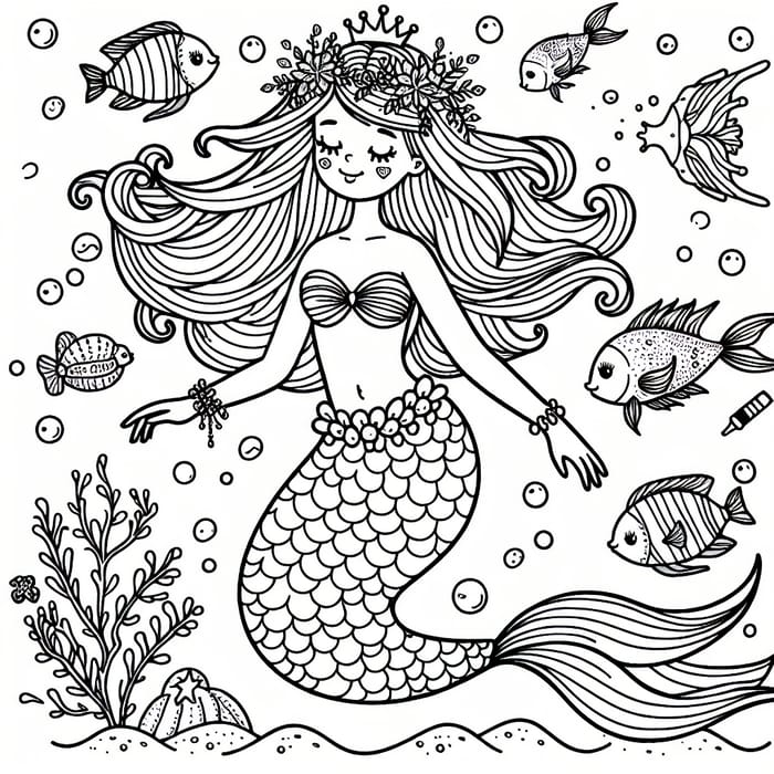 Hand-Drawn Mermaid Coloring Page for Creative Kids