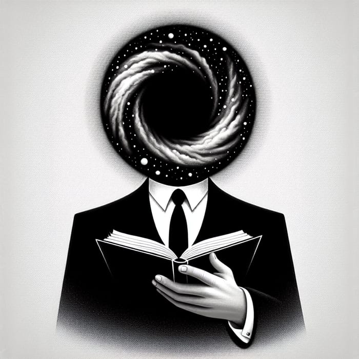 Mysterious Black Hole Man Holding Book Illustration