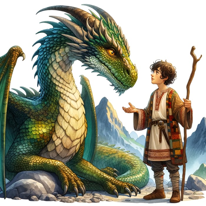 Majestic Dragon and Teenage Boy Conversing