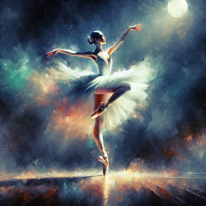 Graceful Ballerina Leaping on Moonlit Stage | Impressionist Dance