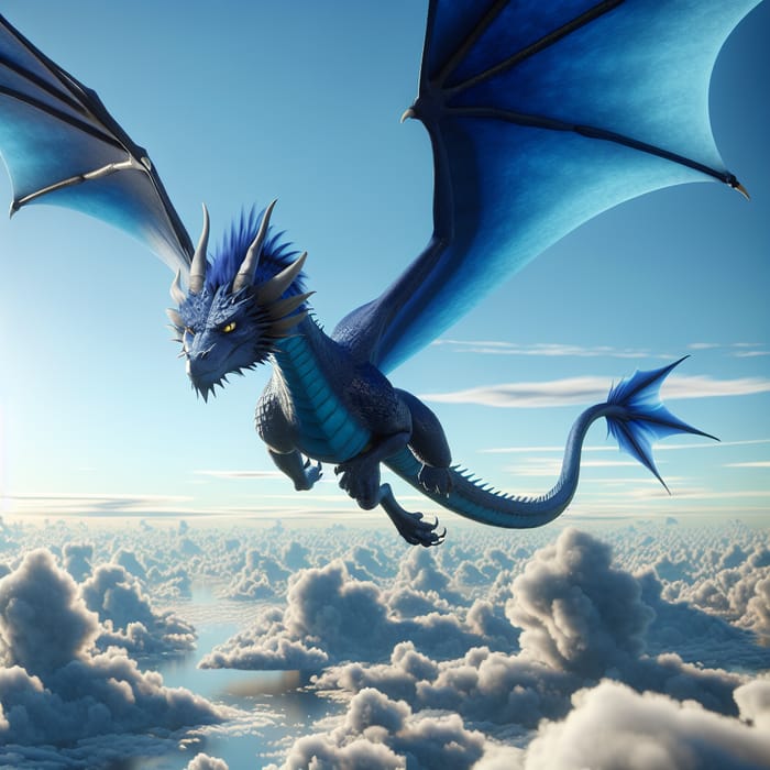 Majestic Blue Dragon in High Sky - Tranquil Flight Scene