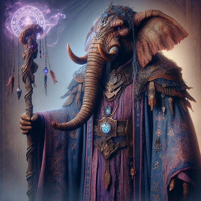 Imposing Loxodon Sorcerer: Majestic Fantasy Enchanter