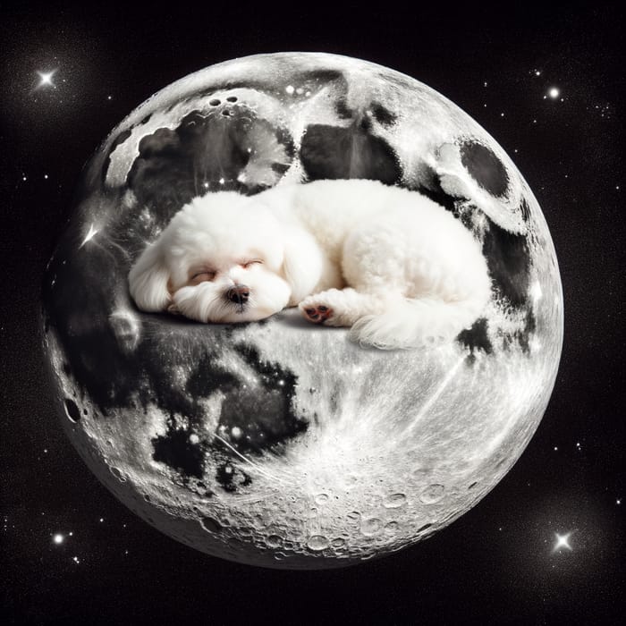 Cute Bichon Maltese Sleeping on Moon | Dreamy Night Sky