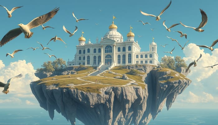 Majestic Floating Island Palace with Golden Runes Majestic Floating Island Palace with Golden Runes