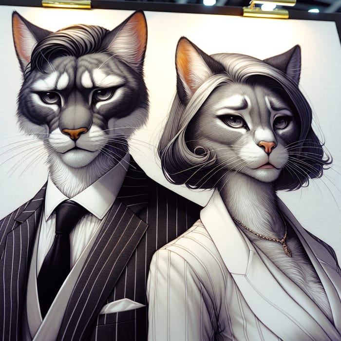 Anthropomorphic Cats in Stylish Outfits: A Sad Moment