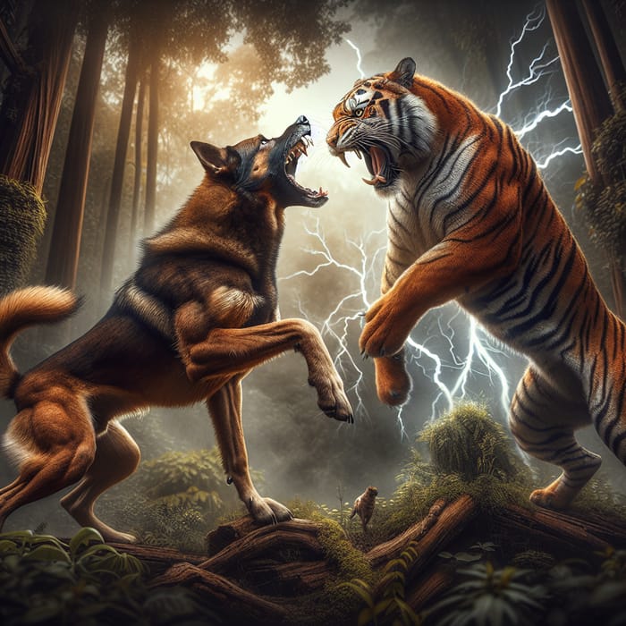 Dramatic Dog Fight with Tiger in the Wilderness