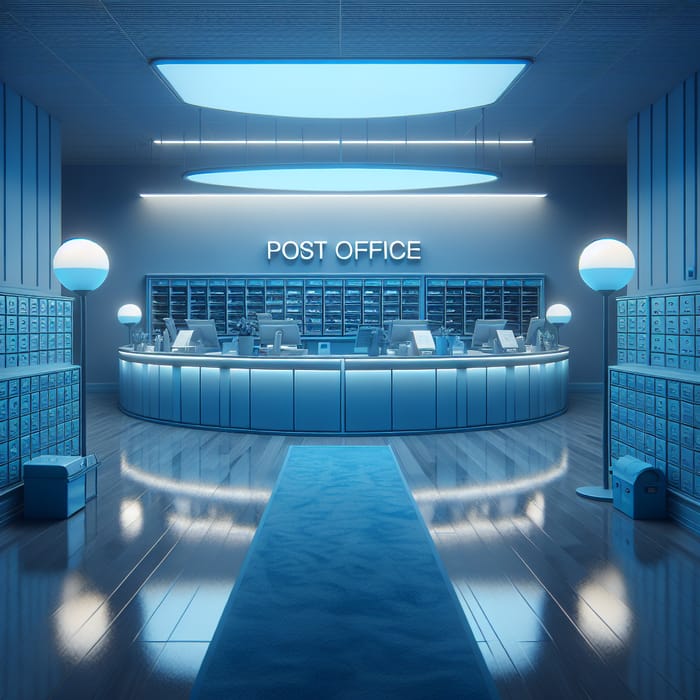 Calm Blue-Themed Post Office Interior Design