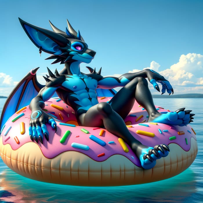 Lucario Relaxing on Oversized Donut