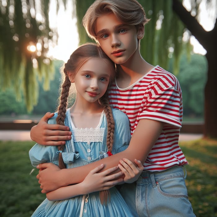 Boy and Girl Cuddling: Sweet Moment Captured in the Park