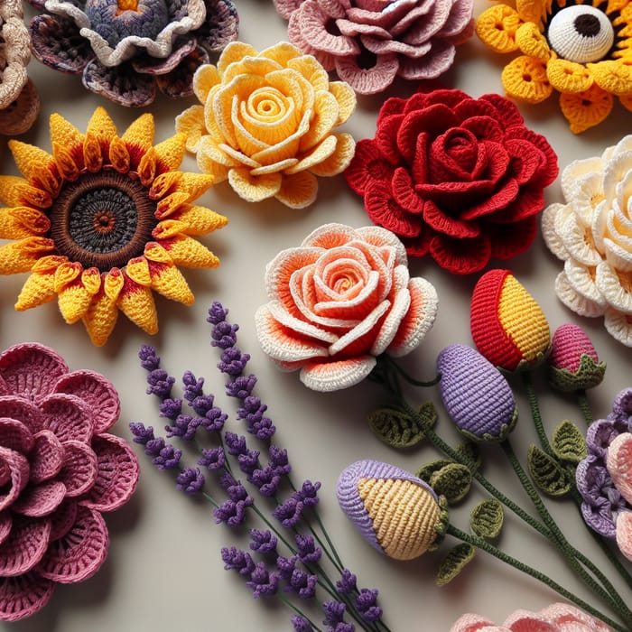 Handcrafted Crochet Flowers - Sunflower, Rose, Tulip & Lavender Designs