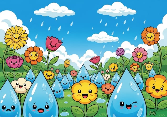 Blooming Garden Illustration After Rain Blooming Garden Illustration After Rain