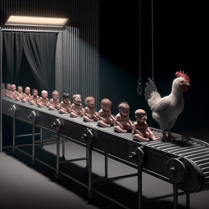 Crying Babies on Conveyor Belt | Mysterious Scene with Chicken