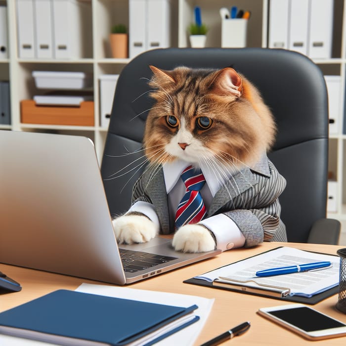 Professional Cat Working on a Laptop