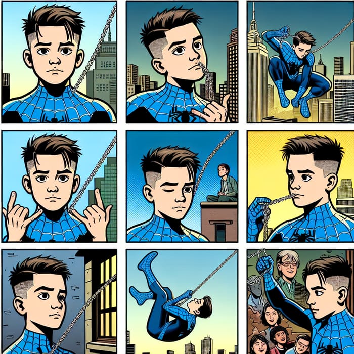 Comic Strip featuring a Boy with Short Hair and Silver Chain | Spiderman Inspired