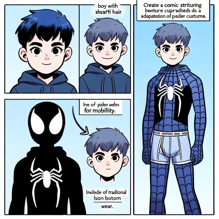 Spiderman Comic: Short-Haired Boy in Blue with Silver Chains