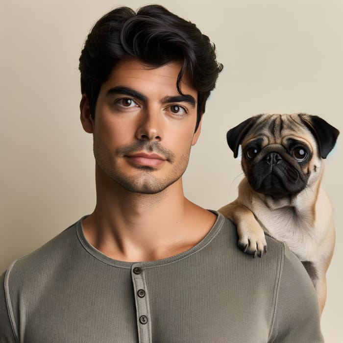 Hispanic Man with Adorable Pug | Sweet Moment Captured