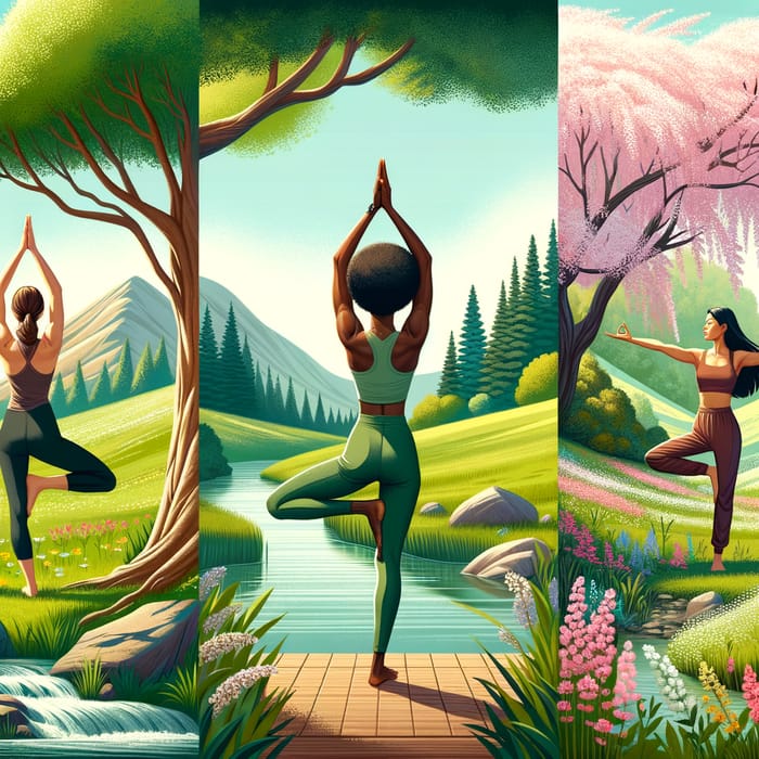 Yoga Women Enjoying Nature | Serene Outdoor Setting