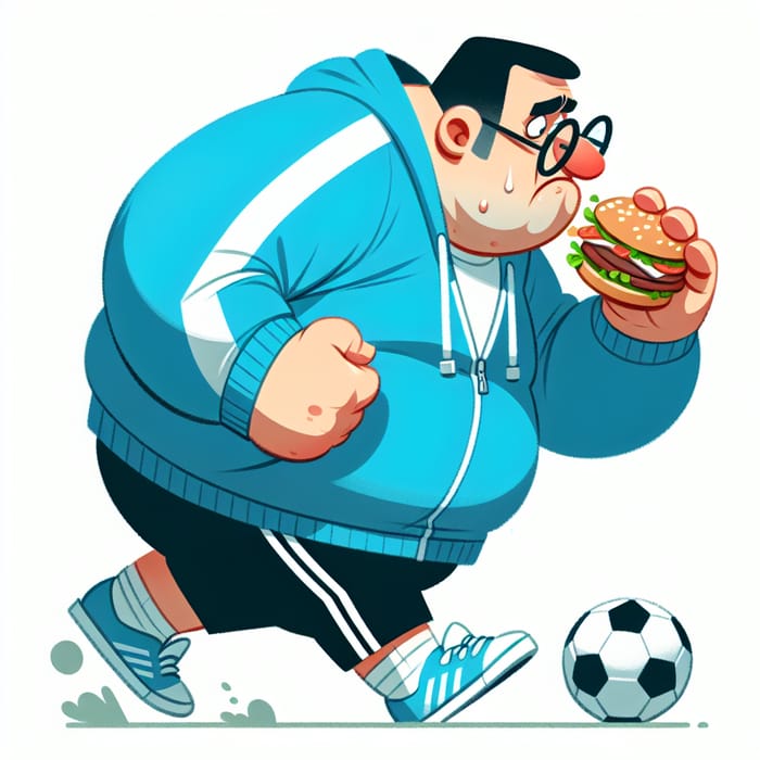 White Man in Blue Jacket Eating Burger Playing Soccer