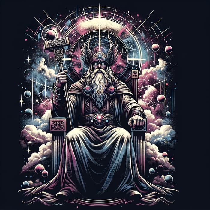 Odin Sitting on Throne T-Shirt Design | Chaotic Power Art