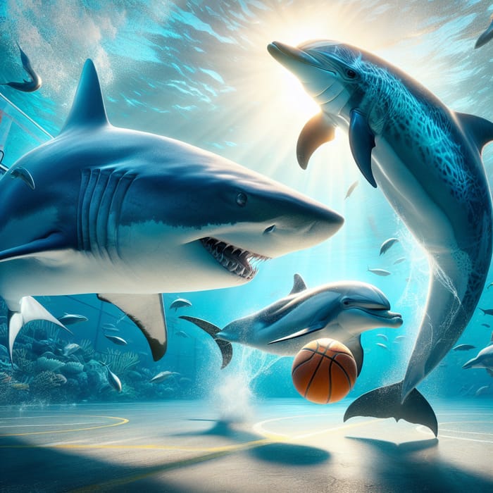 Cool Shark Plays Basketball with Dolphins