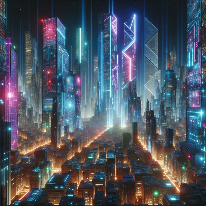 Futuristic Cyberpunk Cityscape with Vibrant Neon Lights