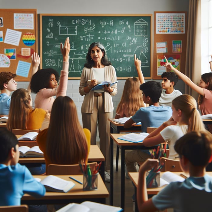 Diverse Classroom with Engaged Students & Passionate South Asian Teacher