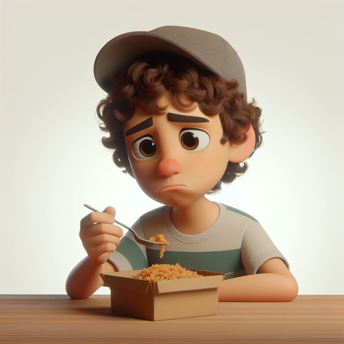 Sad Hispanic Boy Eating Alone in 3D Animation