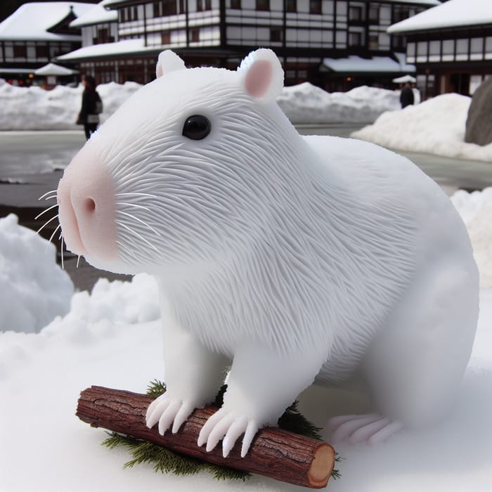 Snow Capybara Sculpture | Handcrafted Winter Art