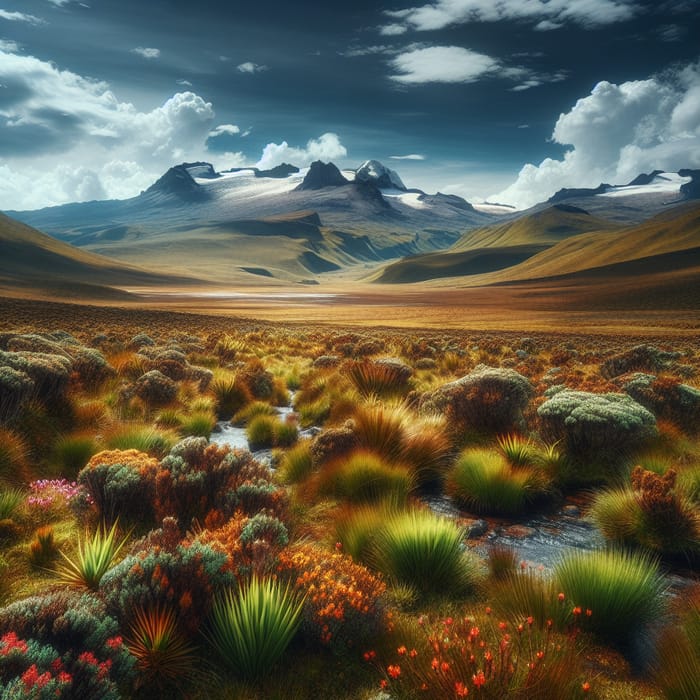 Verdant Subparamo Ecosystem in Andes Mountains