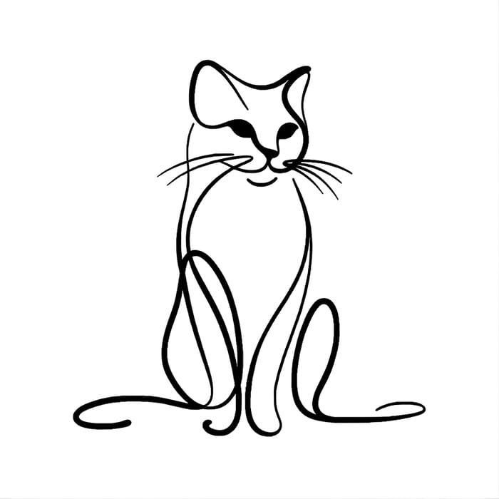 Minimalistic Cat Drawing - Single Black Line Art