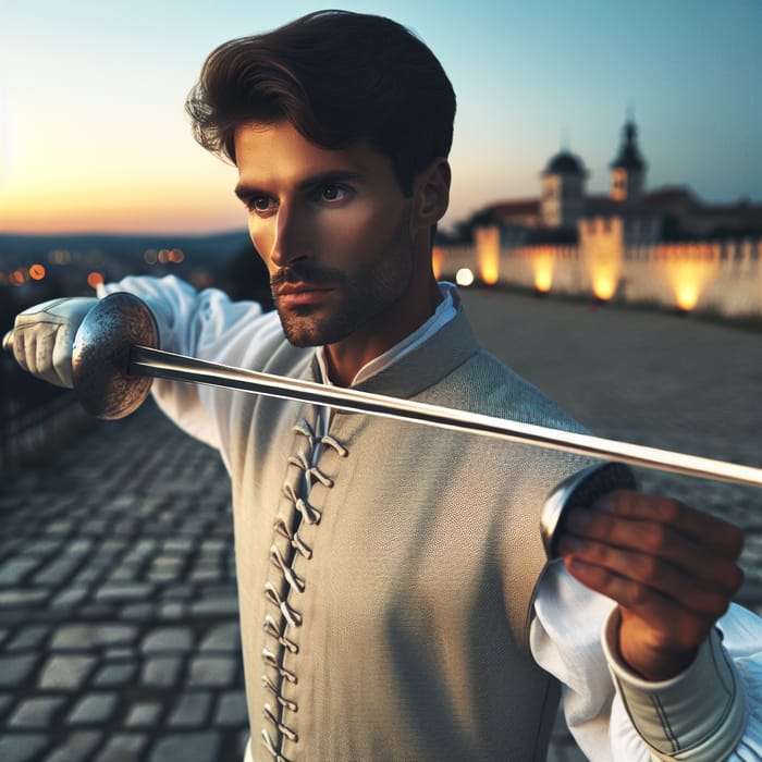 Espadachin Blanco Practicing Swordsmanship at Dusk