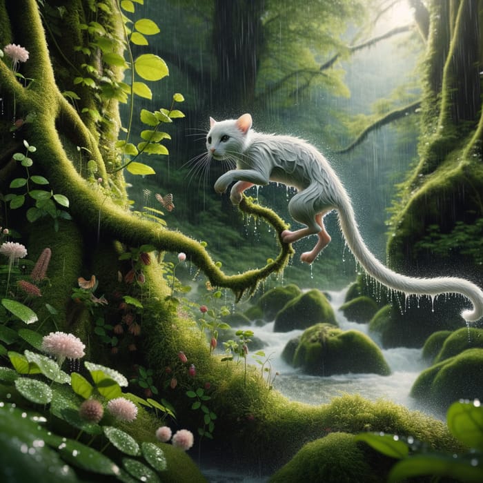 Rain World Slugcat: A Nimble Creature in Lush Forest Scene