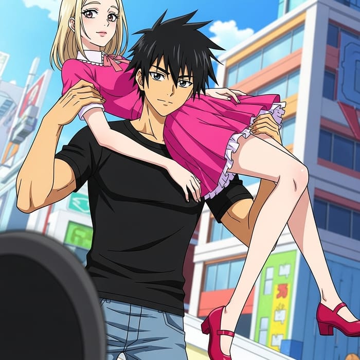 Anime Man Carrying Woman Over Shoulder Art