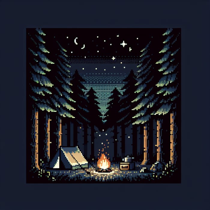 Dark Forest Camping Pixel Art