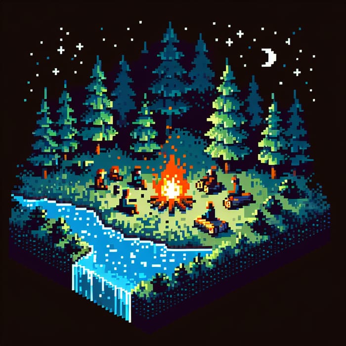 Camping in a Dark Forest - Pixel Art Adventure