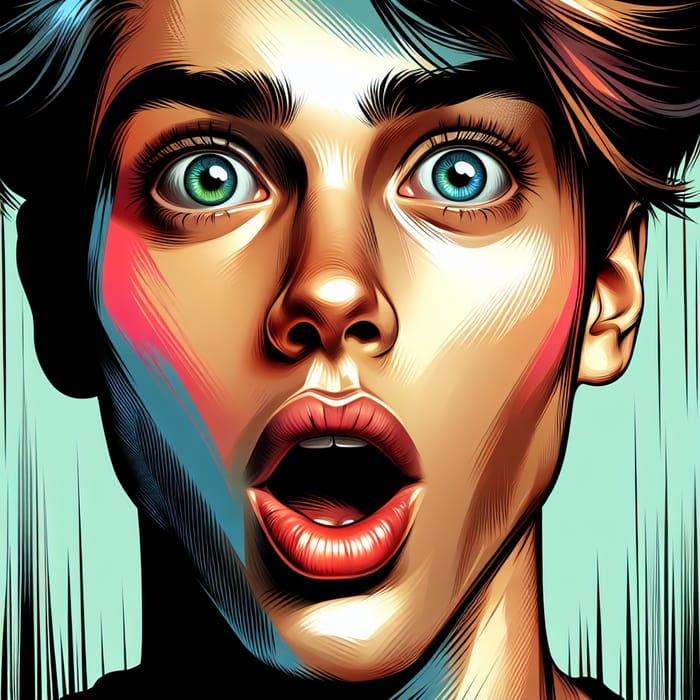 Vibrant Pop Art Rendering of Astonished Young Adult