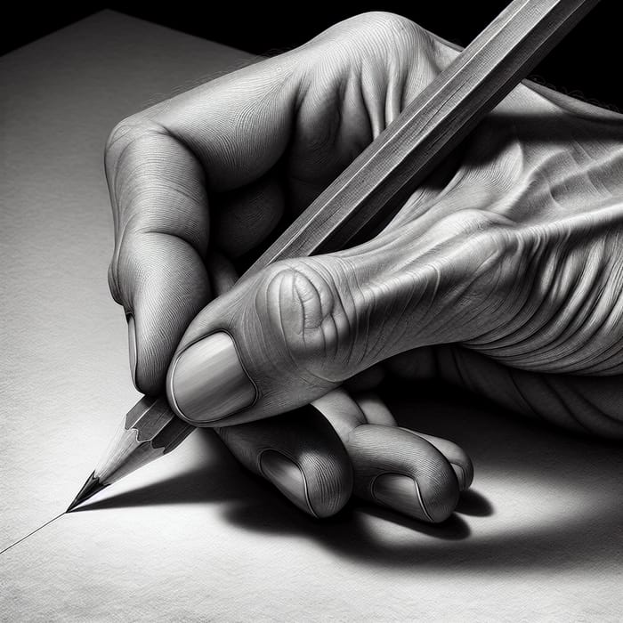 Lifelike Pencil Drawing: Hand Holding Pencil with Textured Detail