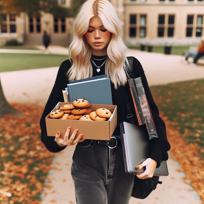 Blonde College Girl in Doc Martens: Autumn Campus Style