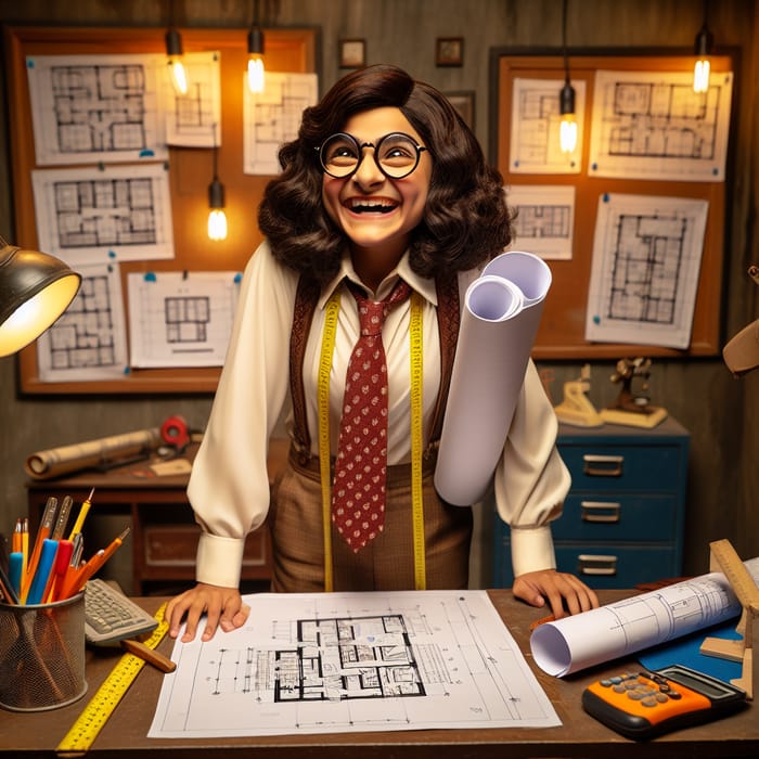 Funny Architect Girl with Glasses: A Joyful Scene