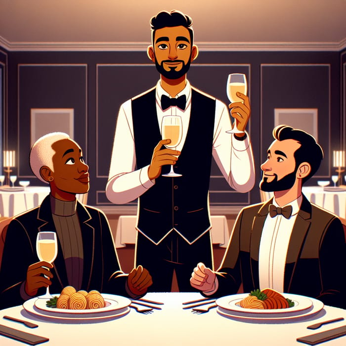 Elegant Dinner Scene with Diverse Toasting Anime